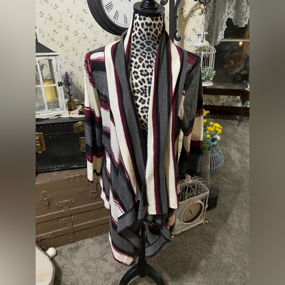 Worthington Multi Colored Striped Cardigan Sweater